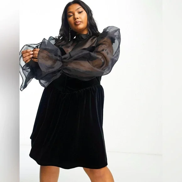 ASOS Curve Dresses Asos Luxe Curve High Neck Corsetted Velvet